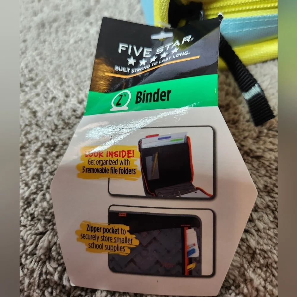 Five Star Multi Pocket 2” Zipper Binder Yellow & Green 530 Sheet Capacity